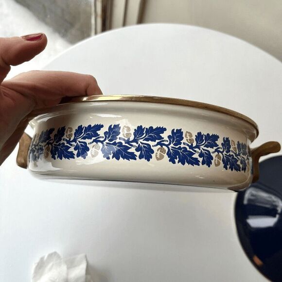 Vintage 1981 Asta Katja German Enamel Bakeware Dish Oak Leaf & Acorn - Picture 9 of 13